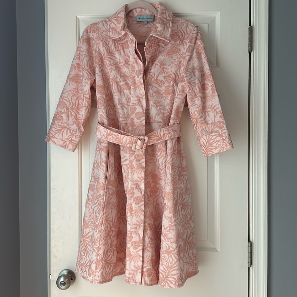 Tuckernuck Pink Floral Jacquard Belted Dress
